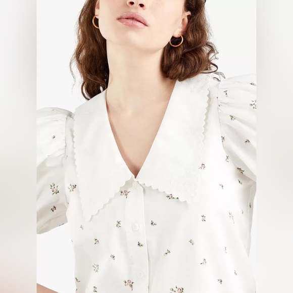 K1. Levi’s Royce Embroidered Floral White Large Collar Puff Sleeve Top Blouse - Picture 3 of 10